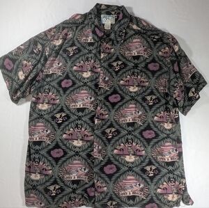 Authentic Big Dogs Tropical Print Hawaiian Shirt - Black and Green Size XL